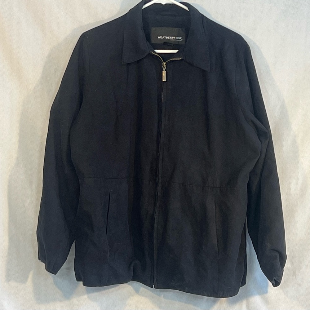 Weatherproof Vintage Jacket Black Soft Faux Suede Zip Closure Hand Pockets XL👍